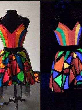 Dru Christine Hand Painted Day Glo Blacklight Glow 2-Pc Dress Set—One of a Kind